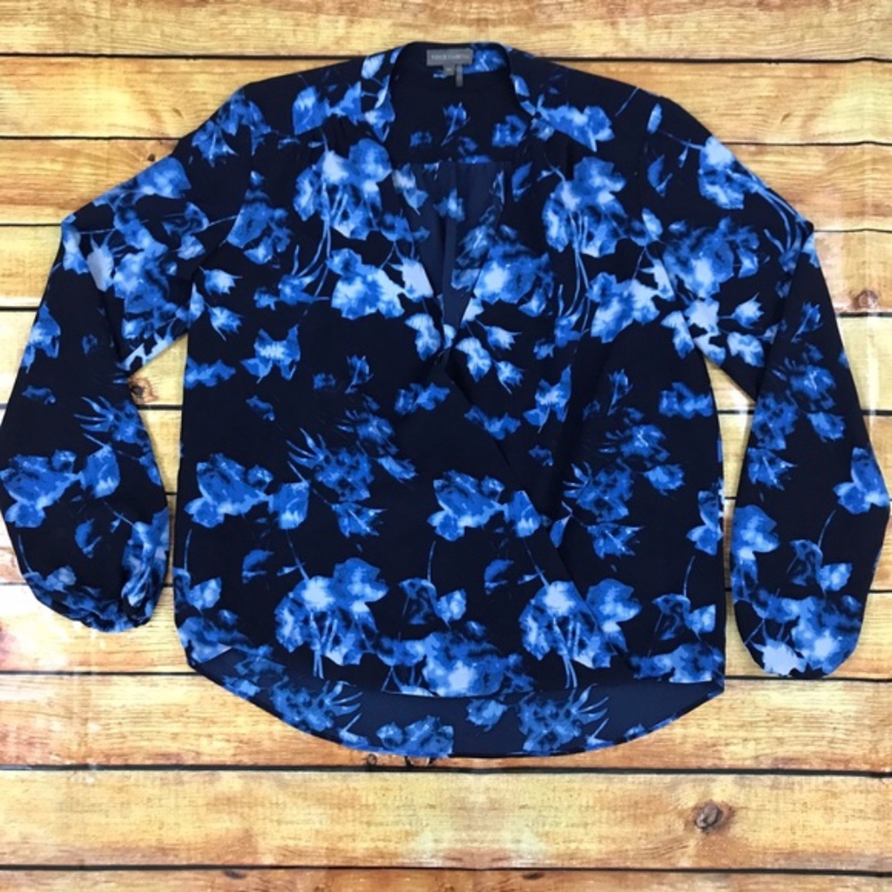 Vince Camuto Blue Fountain Floral Wrap Blouse XS